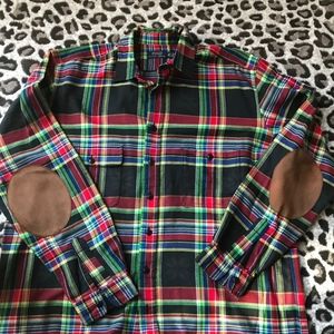 POLO Flannel Men's Shirt with Suede Elbow Patches